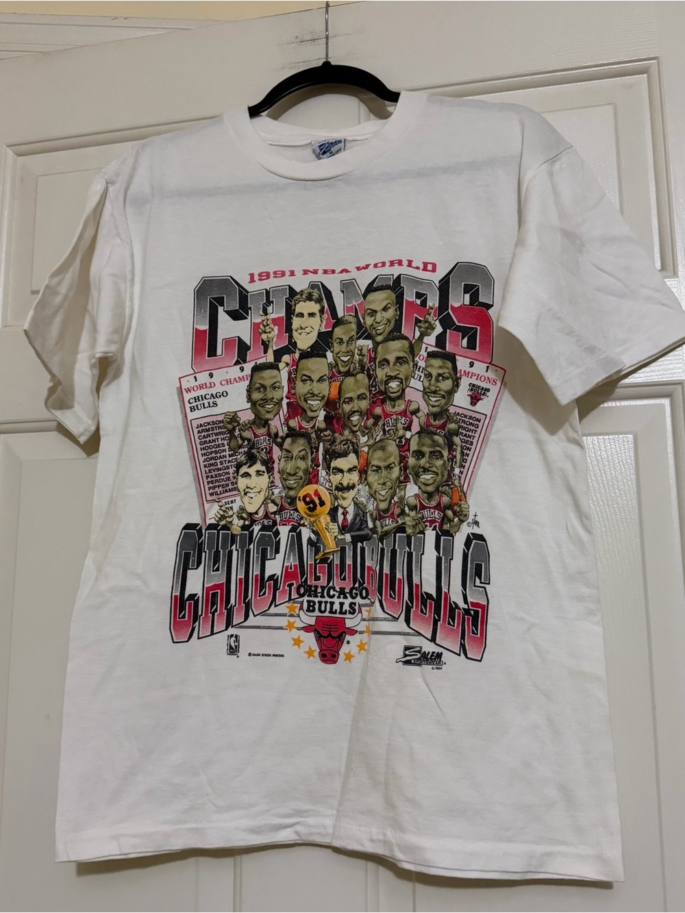 Vintage 1991 Chicago Bulls NBA World Championship Caricature Shirt Sz Medium M